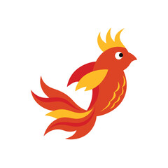 Stylized fiery phoenix bird illustration isolated on white background