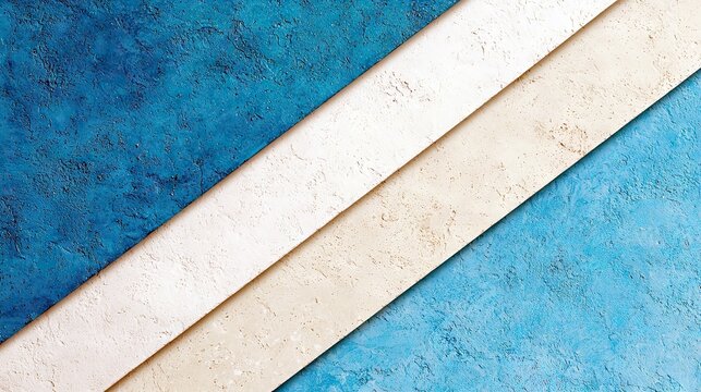 Three textured bands of blue, white, and beige are arranged diagonally, creating a visually appealing abstract background.