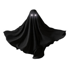 Naklejka premium Spooky black ghost with glowing eyes isolated on transparent background