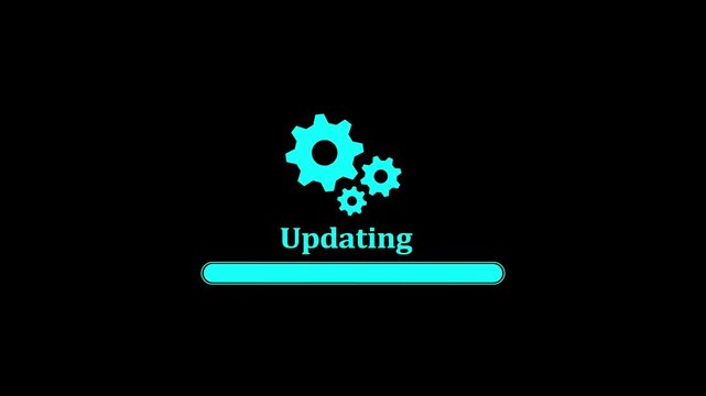 Software update and system upgrade concept. patch update, quick upgrade, updating progress bar, new version, Improved security concept. Person updating operating system.