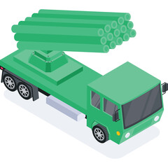 Green Truck Transporting Green Pipes On A Transparent Background In An Isometric View With A White Shadow Below