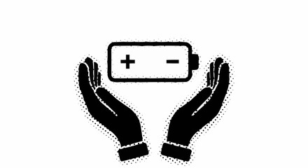 Hands cradling battery symbol representing energy and power conservation.