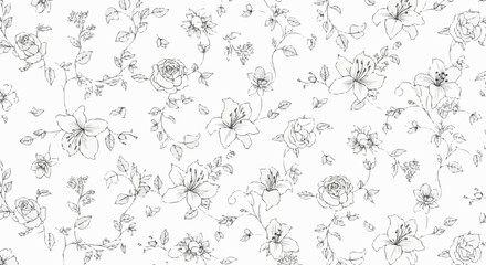 Delicate Hand-Drawn Floral Pattern with Elegant Botanical Elements. © Mus