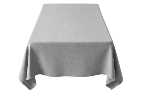 Square gray tablecloth with a natural linen fabric texture isolated on a transparent background