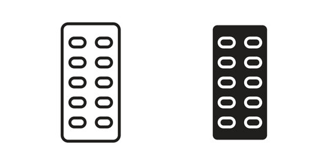 Pill blisters. collection. Silhouette flat icon design element.icon in minimal flat, stroke style. suitable for graphic designs