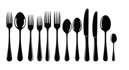 Collection of Black Silhouettes of Various Cutlery Items.
