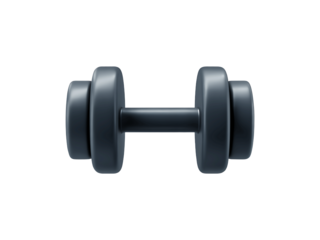 A single dark gray dumbbell with textured plates isolated on transparent background