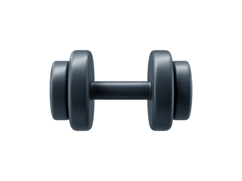 A single dark gray dumbbell with textured plates isolated on transparent background - Powered by Adobe