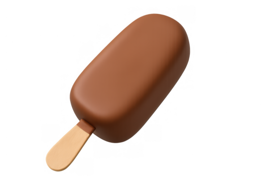 Chocolate popsicle with a smooth brown coating and a wooden stick, sweet frozen dessert, 3d illustration with transparent background - Powered by Adobe