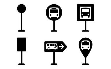 Fototapeta na wymiar Simple black silhouette bus stop signs: icons for public transportation graphics