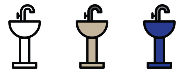 Modern bathroom sink icons for stylish home renovation and plumbing designs, showcasing clean lines and minimalist style for interior design projects
