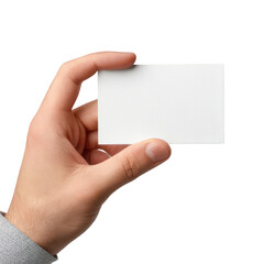 Obraz premium Close up of a hand holding a blank white card against a black background