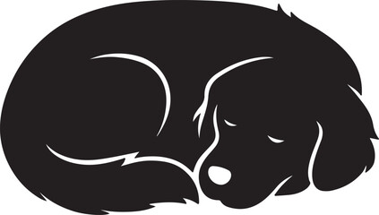 A curled up sleeping dog silhouette peaceful and calm in slumber