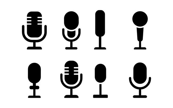 Collection of microphone silhouettes in various designs for audio and music themes