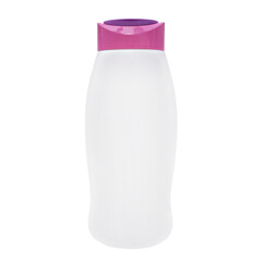 White bottle with pink cap. Liquid packaging products.