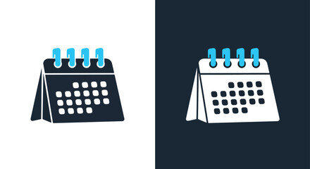 Two calendar icons with blue tabs on white - Vector icon symbol for website - Icon vector - Blue icon vector - Line and glyph solid icon and logo template