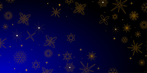 Minimal Golden seamless snowflakes blue background. Winter Season Design Element for Festive Holiday Greeting, Seasonal Promotions, Or Elegant Winter Themed Decorations. Vector illustration.	