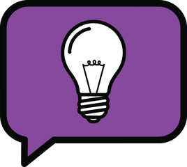Creative idea light bulb in purple speech bubble icon representing innovation and problem-solving