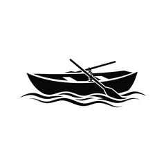 A rowboat with oars floats on the water, creating a serene and peaceful scene isolated on