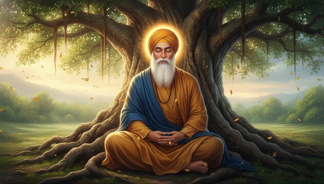 Sacred meditation under a grand tree in nature's embrace