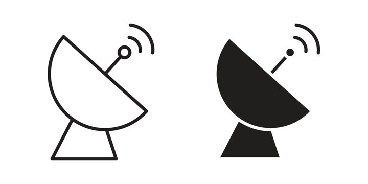 Satellite dish icon in minimal flat, stroke style. suitable for graphic designs