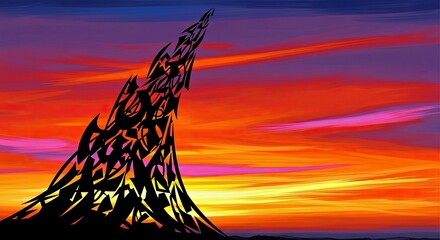 Silhouette of Tower at Sunrise With Colorful Sky