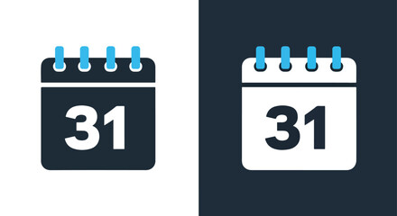 Two calendar icons with the date 31 - Vector icon symbol for website - Icon vector - Blue icon vector - Line and glyph solid icon and logo template