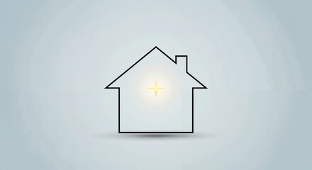 Outline of house illustration with bright light in center  
