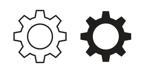 Settings gear icon in minimal flat, stroke style. suitable for graphic designs