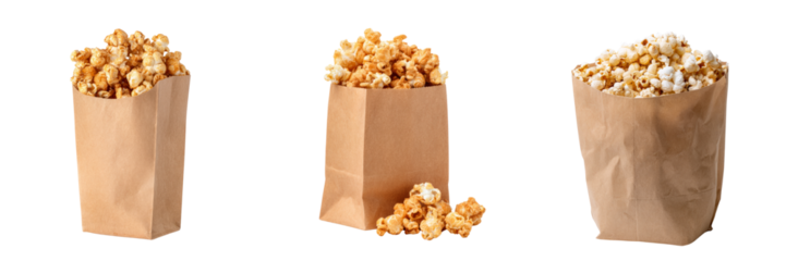 Delicious popcorn bags with transparent background snack photography studio setting
