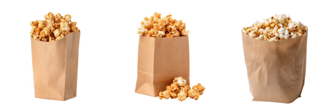 Delicious popcorn bags with transparent background snack photography studio setting