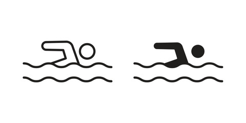 Swimming icon in minimal flat, stroke style. suitable for graphic designs