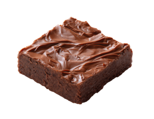 Square chocolate brownie, glossy fudge topping