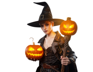 Untitled design - Jack-o’-Lantern Wizard Theme With Magic Staff, Dramatic Angle, PNG Cut-Out (3)