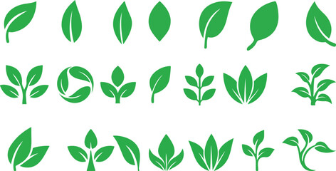 Naklejka premium Green Leaf Icons Set – Eco Nature Elements Vector Collection.