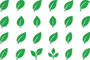 Green Leaf Icons Set – Eco Nature Elements Vector Collection.