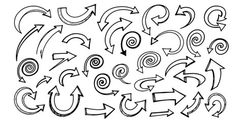 Hand drawn arrow set doodle style black and white