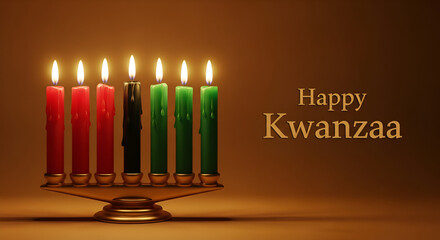 Happy Kwanzaa , red , black and green lighten candles , family and community , people , struggle , hope and future