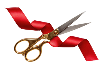Gold scissors cutting a red ribbon (1)