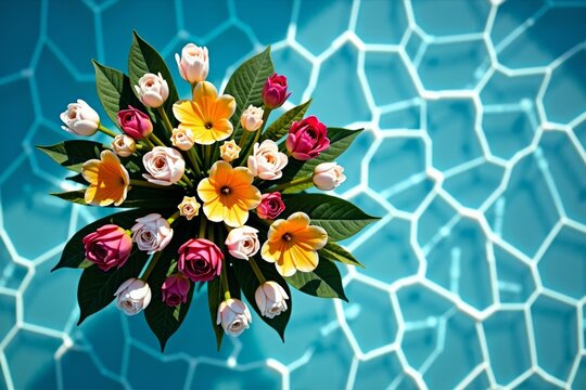 Bird's Eye View of Vibrant Flowers Drifting in a Pool. - Powered by Adobe