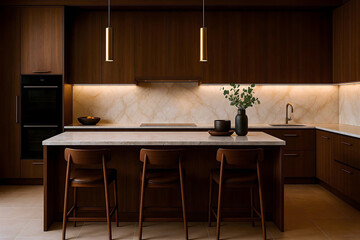 Modern Luxury Kitchen Interior with Contemporary Design and Warm Lighting