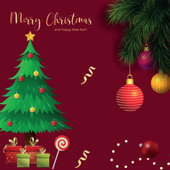 Merry Christmas poster or greeting card. Trendy modern design with gifts, vector illustrations