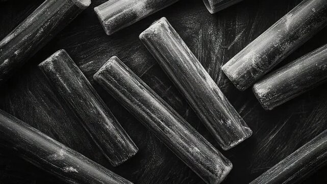 A collection of ice sticks on a black and white background