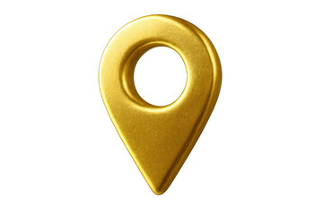 Golden 3d map pin symbol marking location on transparent background. Navigation, gps, and travel concept