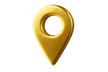 Golden 3d map pin symbol marking location on transparent background. Navigation, gps, and travel concept