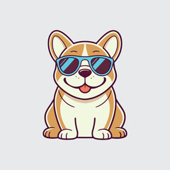 Corgi Cartoon With Sunglasses Cute Sitting Dog Puppy Breed Pet Animal Vector Illustration Design With Cool Style Pose Smiling Face And Fun Expression Friendly