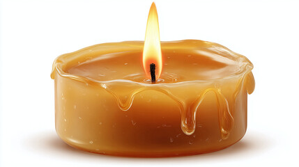 A single candle burns brightly, with wax dripping down the sides and a captivating flame