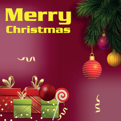 Merry Christmas poster or greeting card. Trendy modern design with gifts, vector illustrations