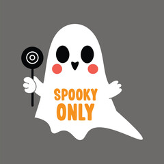 vector t-shirt design of a cute ghost holding candy