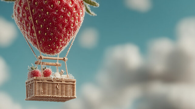 basket filled with ripe strawberries, vibrant red and green hues, textured surfaces, warm brown and gray tones, inviting and fresh feel, suitable for website banners, social media posts, food blogs